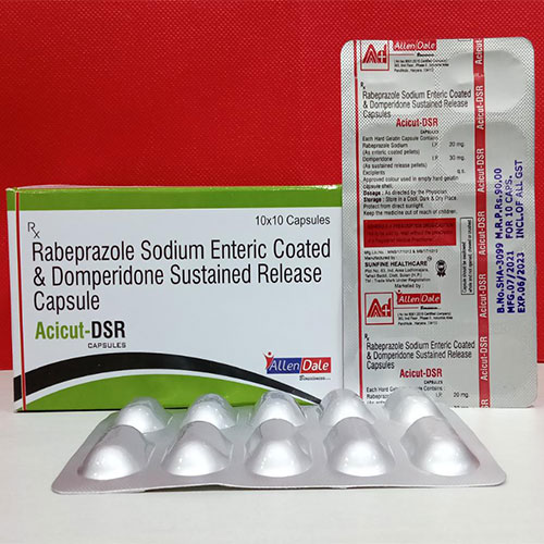 Product Name: Acicut DSR, Compositions of Acicut DSR are Rabeprazole Sodium Enteric Coated & Domperidone Sustained - Allen Dale Biosciences