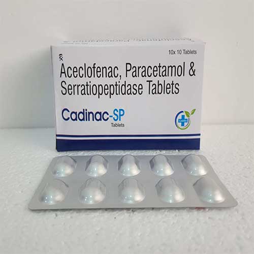 Product Name: Cadinac SP, Compositions of Cadinac SP are Aceclefenac,Parecetamol & Serratiopeptidase Tablets - Caddix Healthcare