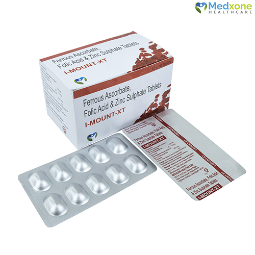 Product Name: I MOUNT XT, Compositions of Ferrous Ascrobate, Folic Acid & Zinc Sulphate Tablets are Ferrous Ascrobate, Folic Acid & Zinc Sulphate Tablets - Medxone Healthcare