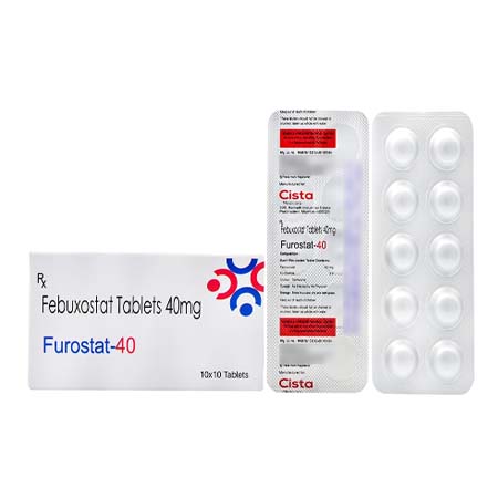 Product Name: FUROSTAT, Compositions of FUROSTAT are Febuxostat Tablets 40mg - Cista Medicorp