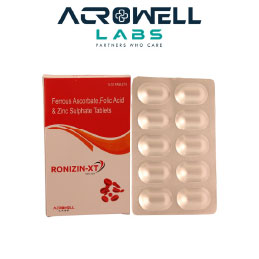 Product Name: Ronizin XT, Compositions of Ronizin XT are Ferrous Ascorbate,Folic Acid and Zinc Sulphate Tablets - Acrowell Labs Private Limited