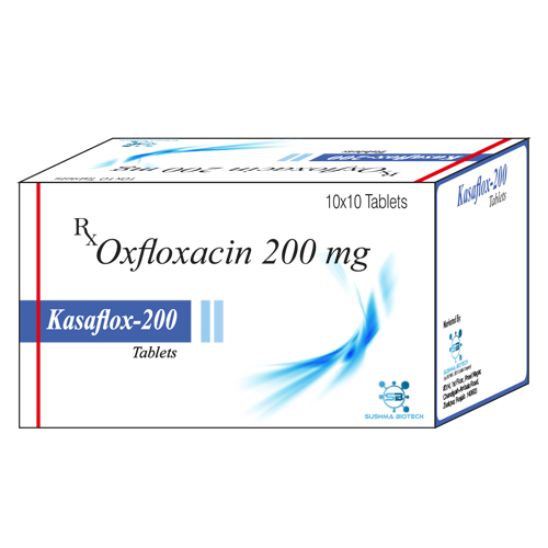Product Name: Kasaflox 200, Compositions of Kasaflox 200 are Oxfloxacin 200mg - Sushma Biotech