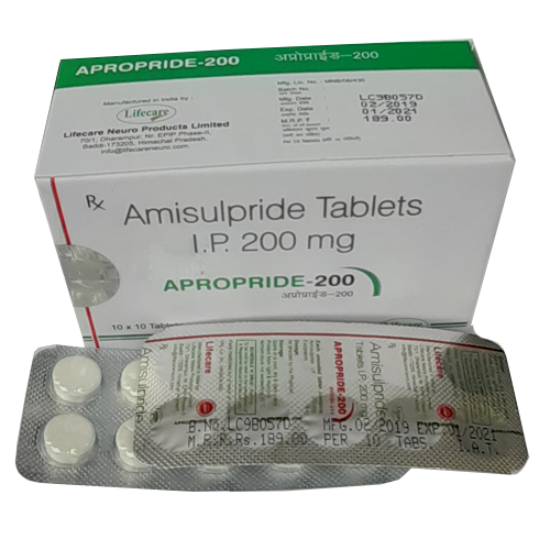 Product Name: Apropride 200, Compositions of Apropride 200 are Amisulpride Tablets IP 200mg - Lifecare Neuro Products Ltd.