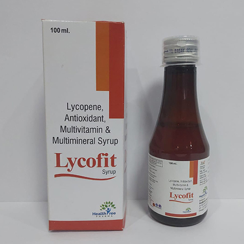 Product Name: LYCOFIT 100, Compositions of LYCOFIT 100 are Lycopene,Antioxidant,Multivitamin & Multiminerals Syrup - Healthtree Pharma (India) Private Limited