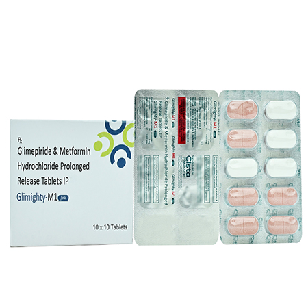 Product Name: GLIMIGHTY M1, Compositions of GLIMIGHTY M1 are Glimeperidone & Metformin HCL Prolonged Release Tablets IP - Cista Medicorp