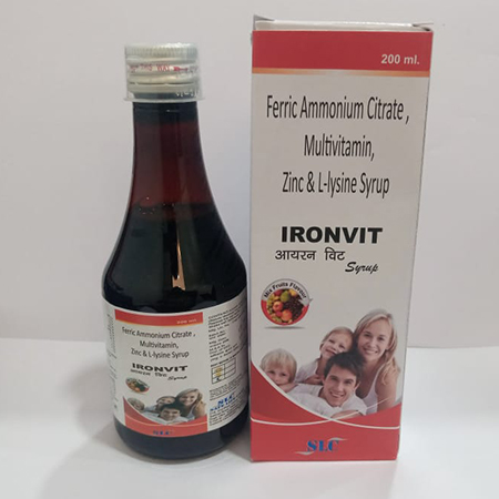 Product Name: Ironvit, Compositions of Ironvit are Ferric Ammonium Citrate,Multivitamin,Zinc & L-Lysene Syrup - Safe Life Care