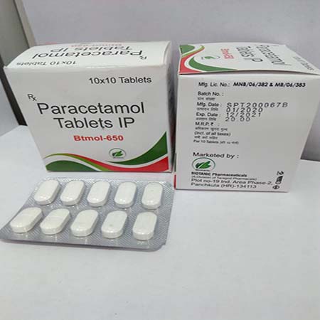 Product Name: Btmol 650, Compositions of Btmol 650 are Paracetamol Tablets IP - Biotanic Pharmaceuticals
