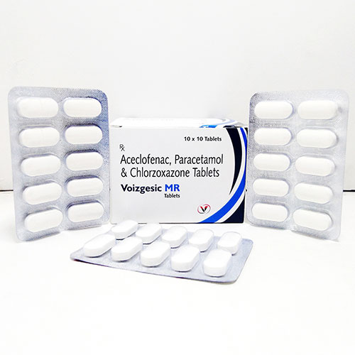 Product Name: Voizgesic MR, Compositions of Voizgesic MR are Aceclofenac 100 mg+Paracetamol 325mg+Chlorozoxazone 250mg - Voizmed Pharma Private Limited