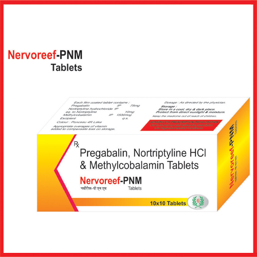 Product Name: Nervogreen PNM, Compositions of Nervogreen PNM are Pregabalin,Nortriptyline Hcl & Methylcobalamin Tablets - Greef Formulations