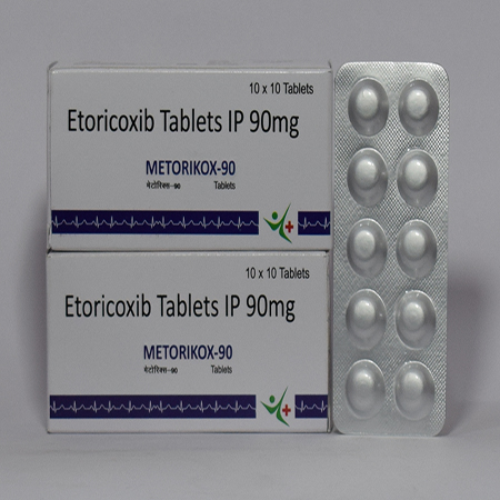 Product Name: Metorikox 90, Compositions of Metorikox 90 are Etoricoxib Tablets IP 90 mg - Meridiem Healthcare