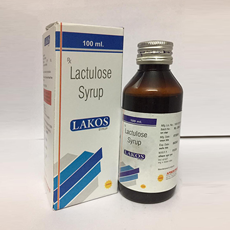 Product Name: LAKOS 100, Compositions of LAKOS 100 are Lactulose Syrup - Apikos Pharma