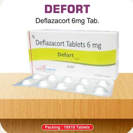 Product Name: Defort M, Compositions of Defort M are Deflazacort Tablets 6 mg - Scothuman Lifesciences
