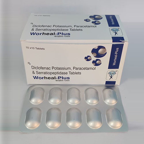 Product Name: Worheal Plus, Compositions of Worheal Plus are Diclofenac,Potassium,Paracetamol & Serratiopeptidase Tablets - WHC World Healthcare