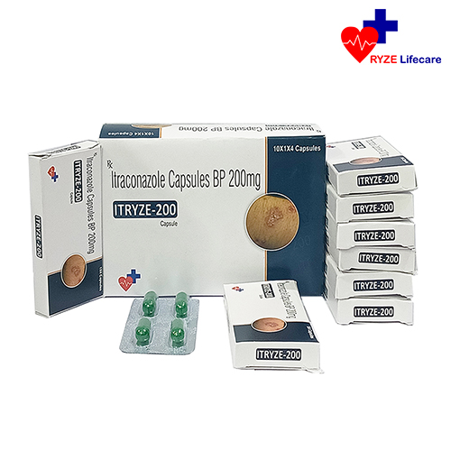 Product Name: ITRYZE 200, Compositions of ITRYZE 200 are Itraconazole Capsules BP 200 mg - Ryze Lifecare
