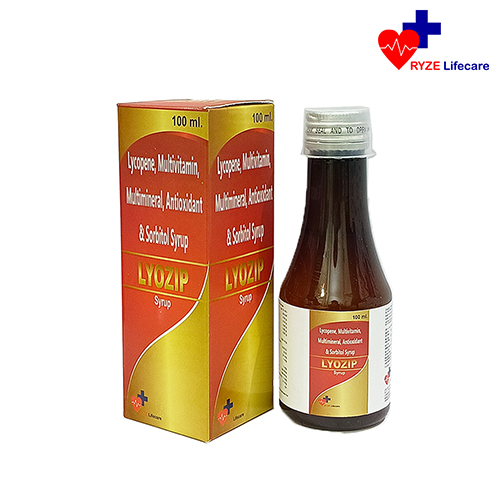 Product Name: LYOZIP SYRUP, Compositions of LYOZIP SYRUP are Lycopene , Multivitamin , Multimineral,  Antioxidant & Sorbitol Syrup   - Ryze Lifecare