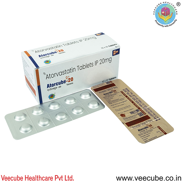Product Name: ATORCUBE 20, Compositions of Atorvastatin Tablets IP 20mg are Atorvastatin Tablets IP 20mg - Veecube Healthcare Private Limited