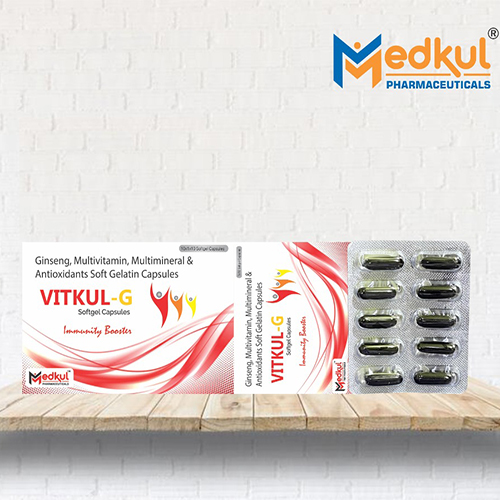 Product Name: Vitkul, Compositions of Vitkul are Ginseg with Multivitamin,Multimineral & Anti-oxidant Softgel Capsules - Medkul Pharmaceuticals