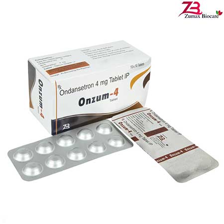 Product Name: Onzum 4, Compositions of Ondansetron 4mg Tablets  IP are Ondansetron 4mg Tablets  IP - Zumax Biocare