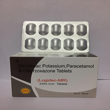 Product Name: LOGIDEC MR, Compositions of LOGIDEC MR are Diclofenac Potassium, Paracetamol & Chlorzoxazone Tablets - Apikos Pharma