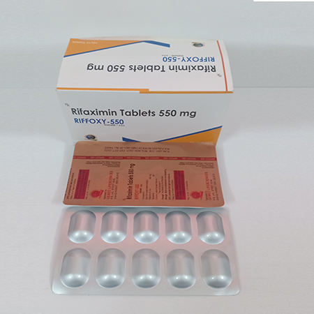 Product Name: Riffoxy 550, Compositions of Riffoxy 550 are Rifaximin Tablets 550mg - Gemed Lifesciences Pvt. Ltd