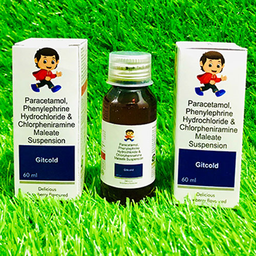 Product Name: Gitcold, Compositions of Gitcold are paracetamol phenylephrine hydrochloride & chlorpheniramine Maleate - Gvans Biotech Pvt. Ltd