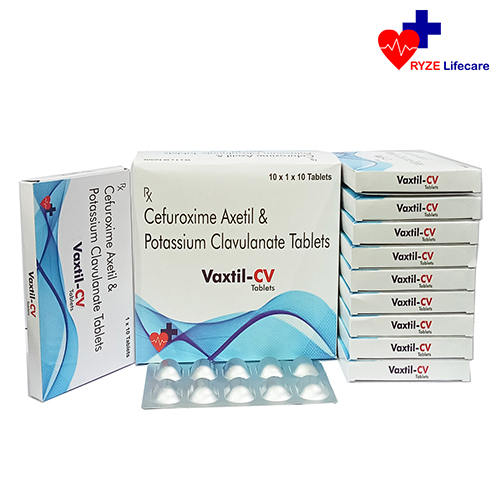 Product Name: VAXTIL CV, Compositions of VAXTIL CV are Cefuroxime Axetil & Potassium Clavulanate Tablets  - Ryze Lifecare