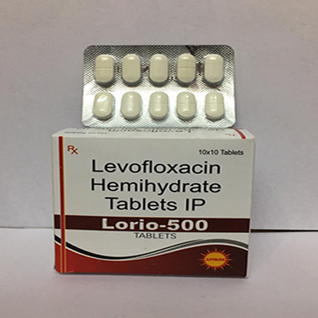 Product Name: LORIO 500, Compositions of LORIO 500 are Levofloxacin Hemihydrate Tablets IP - Apikos Pharma