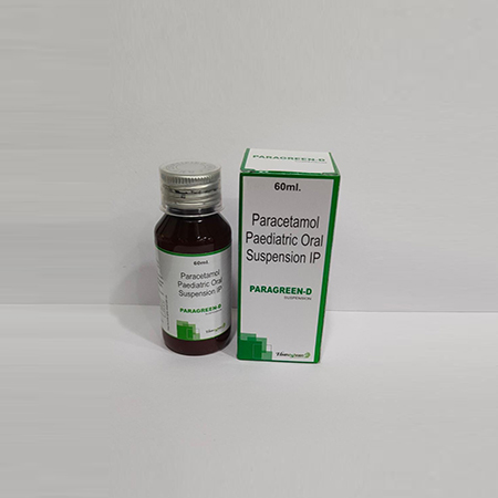 Product Name: Paragreen D, Compositions of Paragreen D are Paracetamol Paediatric Oral Suspension IP - Abigail Healthcare