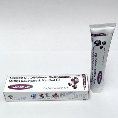 Product Name: Worheal gel, Compositions of Worheal gel are Linseed Oil,Diclofenac Diethylamine,Methyl Salicylate & Menthol Gel - WHC World Healthcare