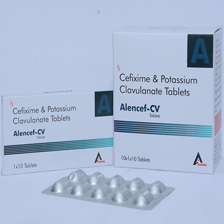 Product Name: ALENROX CV, Compositions of ALENROX CV are Cefixime & Potassium Clavulanate Tablets - Alencure Biotech Pvt Ltd