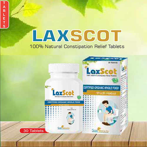 Product Name: Laxscot, Compositions of Laxscot are 100% Natural Constipation Relief Tablets - Pharma Drugs and Chemicals