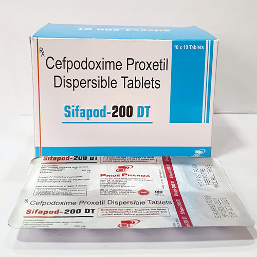 Product Name: Sifapod 200 DT, Compositions of Sifapod 200 DT are Cefpodoxime Proxtil Dispersible Tablets - Pride Pharma