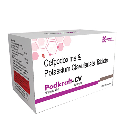 Product Name: PodkraftCV, Compositions of PodkraftCV are Cefpodoxime & Potassium Clavulanate Tablets - KureKraft Pharmaceuticals