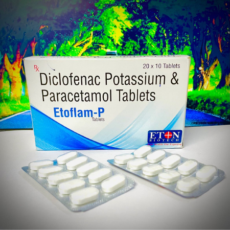 Product Name: Etoflam  P, Compositions of Etoflam  P are Diclofenac Potassium & Paracetamol Tablets - Eton Biotech Private Limited