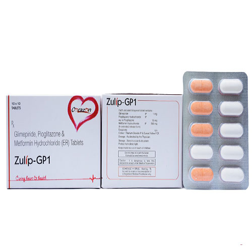 Product Name: Zulip GP 1, Compositions of are Glimepiride Pioglitazone & Metformin Hydrochloride - Arlak Biotech