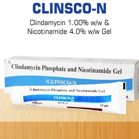 Product Name: Clinsco N, Compositions of Clinsco N are Clindamycin 1% w/w & Nicotinamide 4.0% w/w Gel - Scothuman Lifesciences