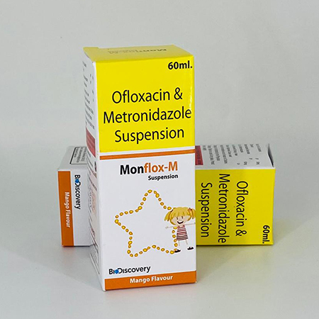 Product Name: Monflox M, Compositions of Monflox M are Ofloxacin & Metronidazole Suspension - Biodiscovery Lifesciences Pvt Ltd