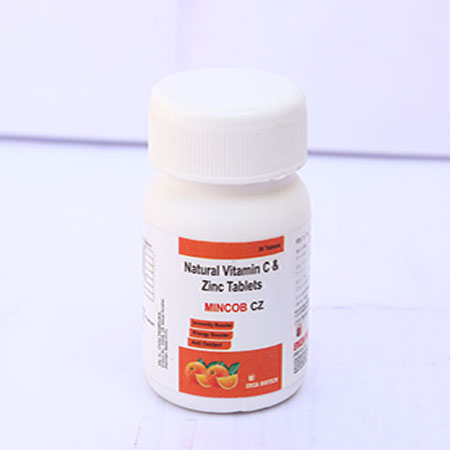 Product Name: Mincob CZ, Compositions of Mincob CZ are Natural Vitamin C & Zinc Tablets - Eviza Biotech Pvt. Ltd