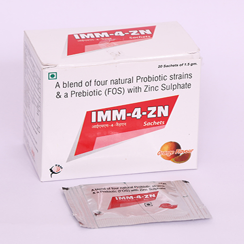 Product Name: IMM 4 ZN, Compositions of IMM 4 ZN are A blend of four natural Probiotic strains & a prebiotic (FOS) with Zinc Sulphate - Biomax Biotechnics Pvt. Ltd