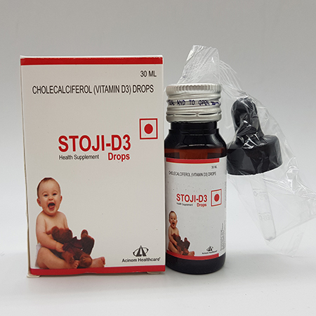 Product Name: Stoji D3, Compositions of Stoji D3 are Cholecalciferol (Vitamin D3) Drops - Acinom Healthcare
