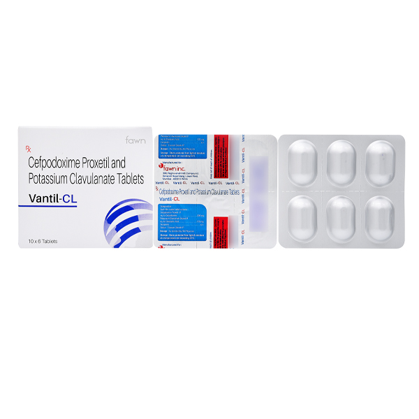 Product Name: VANTIL CL, Compositions of VANTIL CL are Cefpodoxime 50 mg + Clavulanic Acid 31.25mg with Water (GLASS BOTTLE) - Fawn Incorporation