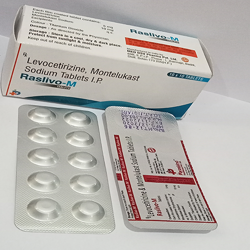 Product Name: Raslivo M, Compositions of Raslivo M are Levocetrizine, Montelukast Sodium Tablets - Paraskind Healthcare