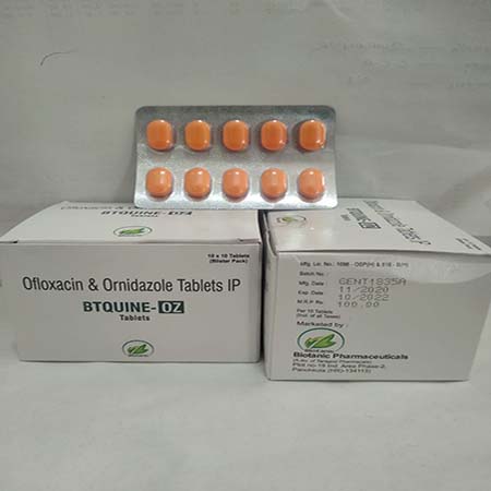 Product Name: Btquine OZ, Compositions of Btquine OZ are Ofloxacin & Ornidazole Tablets IP - Biotanic Pharmaceuticals