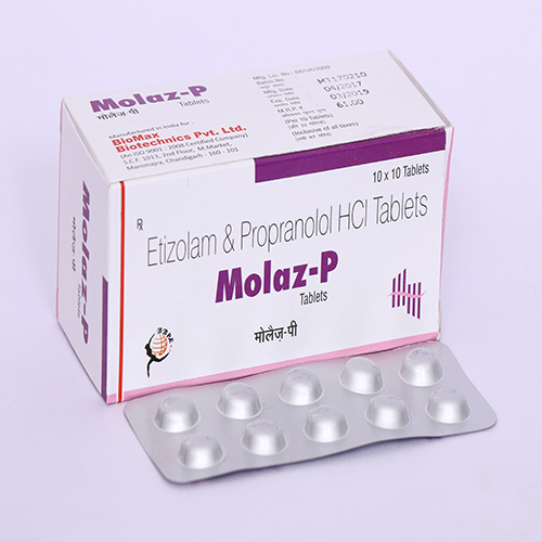 Product Name: MOLAZ P, Compositions of MOLAZ P are Etizolam & Propranlol  HCL Tablets - Biomax Biotechnics Pvt. Ltd