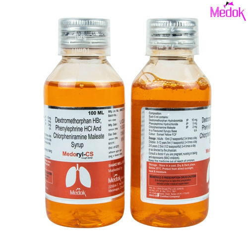 Product Name: Medoryl CS, Compositions of Medoryl CS are Dextromethorphan HBr phenylephrine HCI and Chlorpheniramine maleate syrup - Medok Life Sciences Pvt. Ltd