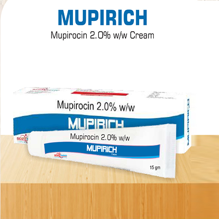 Product Name: Mupirich, Compositions of Mupirich are Mupirocin 2% W/W cream - Scothuman Lifesciences