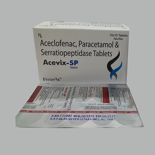 Product Name: Acevix SP, Compositions of Acevix SP are Aceclefenac,Parecetamol & Serratipeptidase Tablets - Feravix Lifesciences