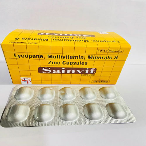 Product Name: Sainvit, Compositions of Sainvit are Lycopene, Multivitamin, Minerals and Zinc Capsules - Disan Pharma