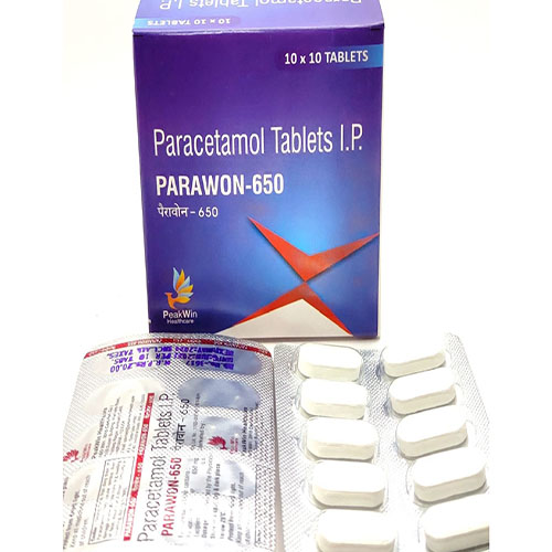 Product Name: Parawon 650, Compositions of Parawon 650 are Paracetamol Tablets IP - Peakwin Healthcare