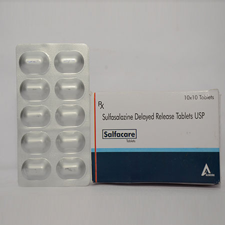 Product Name: SALFACARE, Compositions of SALFACARE are Sulfasalazine Delayed Release Tablets USP - Alencure Biotech Pvt Ltd